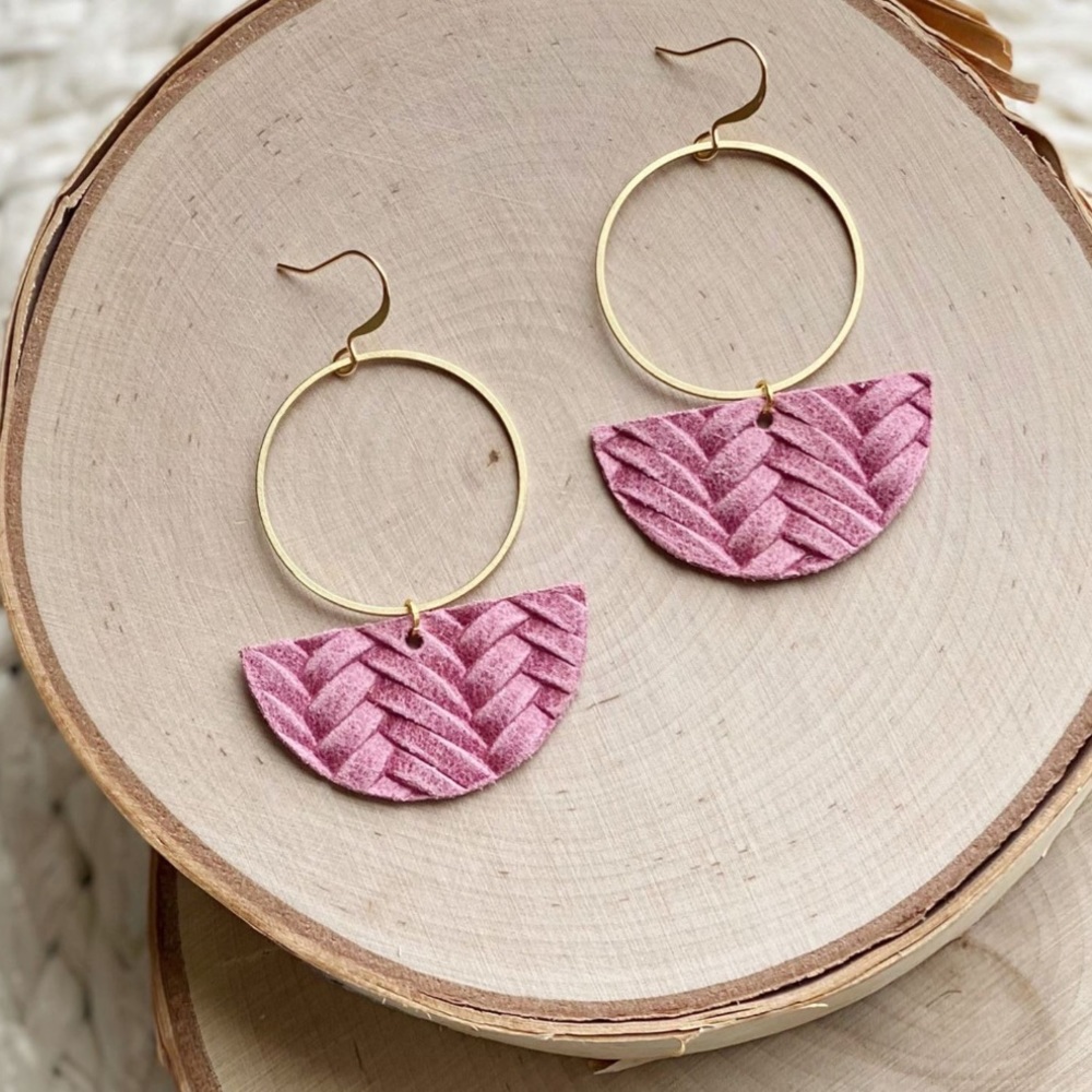 Pink Leather Handcrafted Earrings NWT